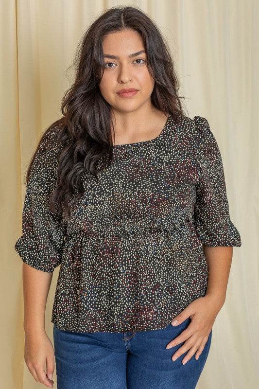 Plus Polka Dot Square Neck Peplum Top - Shop Style & More | Fresh Looks, Everyday Deals & Free Shipping