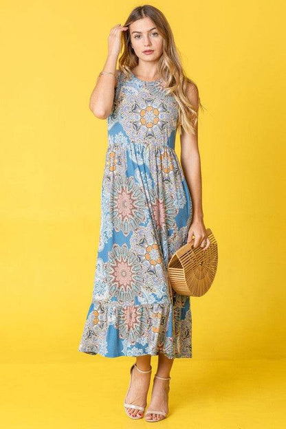 Sleeveless Print Ruffled Hem Tea-Length Dress - Shop Style & More | Fresh Looks, Everyday Deals & Free Shipping