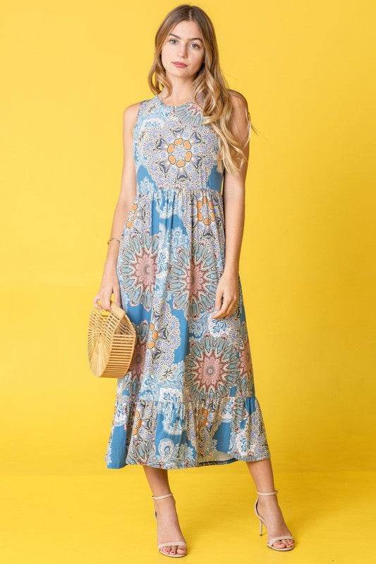 Sleeveless Print Ruffled Hem Tea-Length Dress - Shop Style & More | Fresh Looks, Everyday Deals & Free Shipping