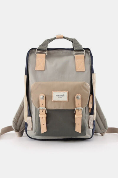 Himawari Contrast Waterproof Nylon Backpack Bag Beige Grey One Size Bags