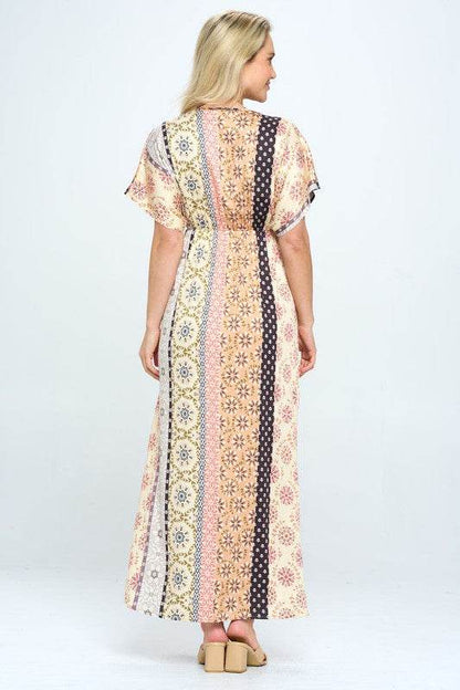 Boho Print Kimono Maxi Dress with Side Slit - Shop Style & More | Fresh Looks, Everyday Deals & Free Shipping