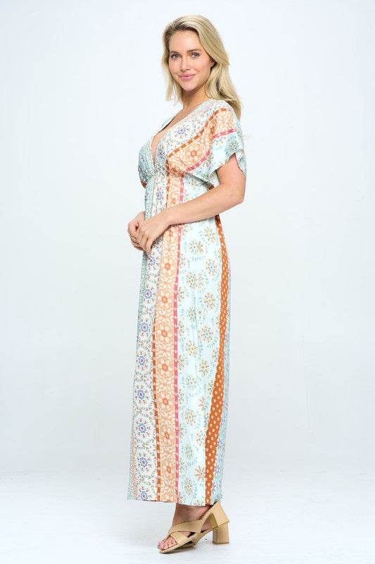 Boho Print Kimono Maxi Dress with Side Slit - Shop Style & More | Fresh Looks, Everyday Deals & Free Shipping