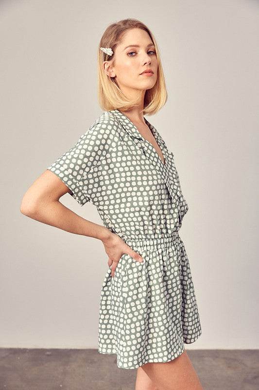 Collared Overlap Polka Dot Romper - Shop Style & More | Fresh Looks, Everyday Deals & Free Shipping