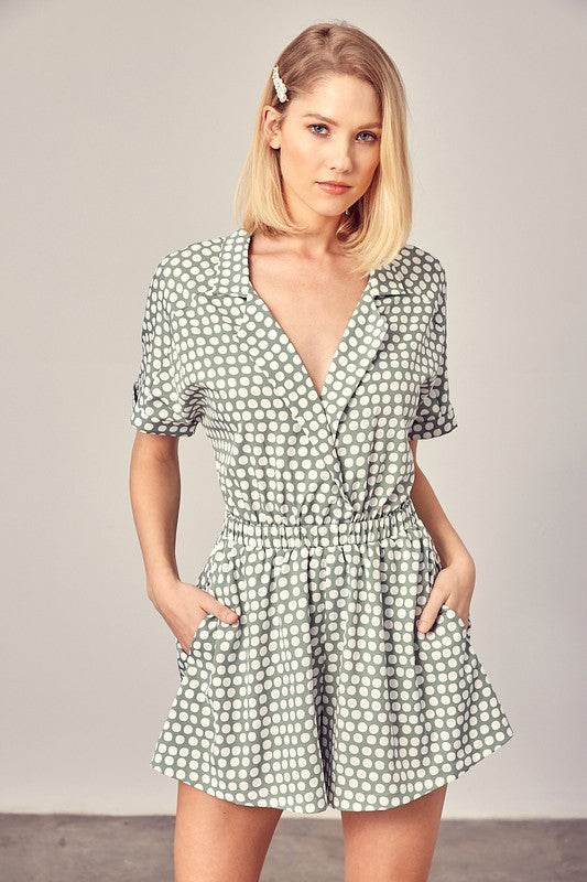 Collared Overlap Polka Dot Romper - Shop Style & More | Fresh Looks, Everyday Deals & Free Shipping