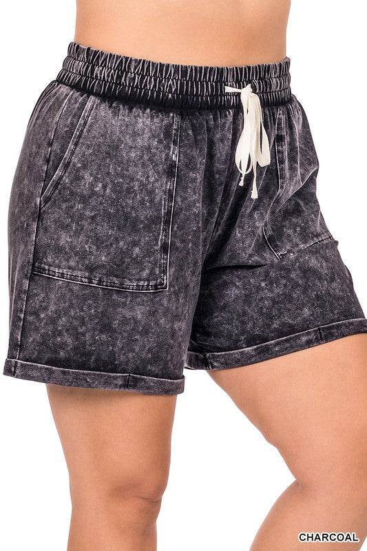 Plus Mineral Wash Drawstring Cuffed Shorts - Shop Style & More | Fresh Looks, Everyday Deals & Free Shipping