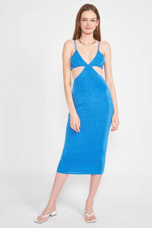 SPAGHETTI STRAP TIE BACK MIDI DRESS WITH CUTOUT - Shop Style & More | Fresh Looks, Everyday Deals & Free Shipping