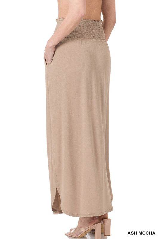Smocked Waist Side Slit Maxi Skirt with Pockets - Shop Style & More | Fresh Looks, Everyday Deals & Free Shipping