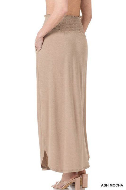 Smocked Waist Side Slit Maxi Skirt with Pockets - Shop Style & More | Fresh Looks, Everyday Deals & Free Shipping
