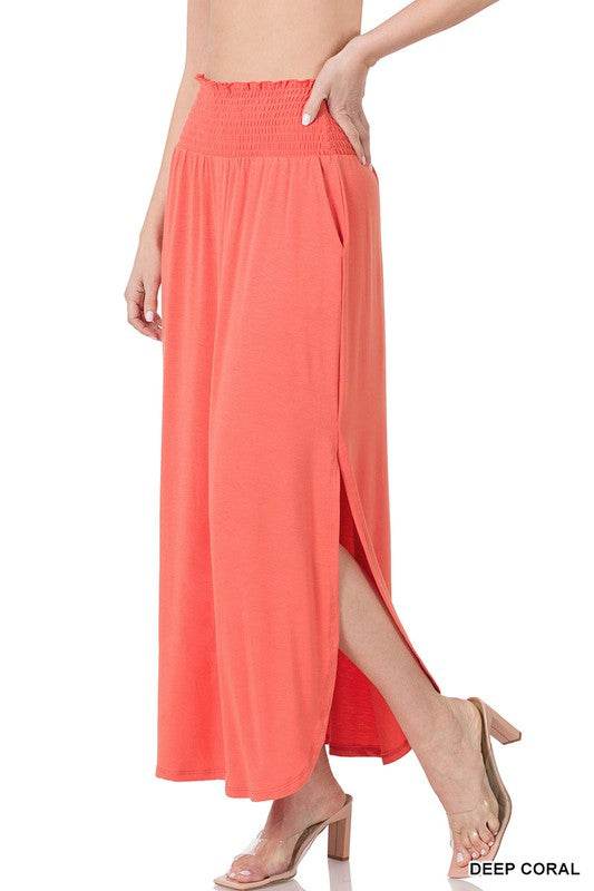 Smocked Waist Side Slit Maxi Skirt with Pockets - Shop Style & More | Fresh Looks, Everyday Deals & Free Shipping