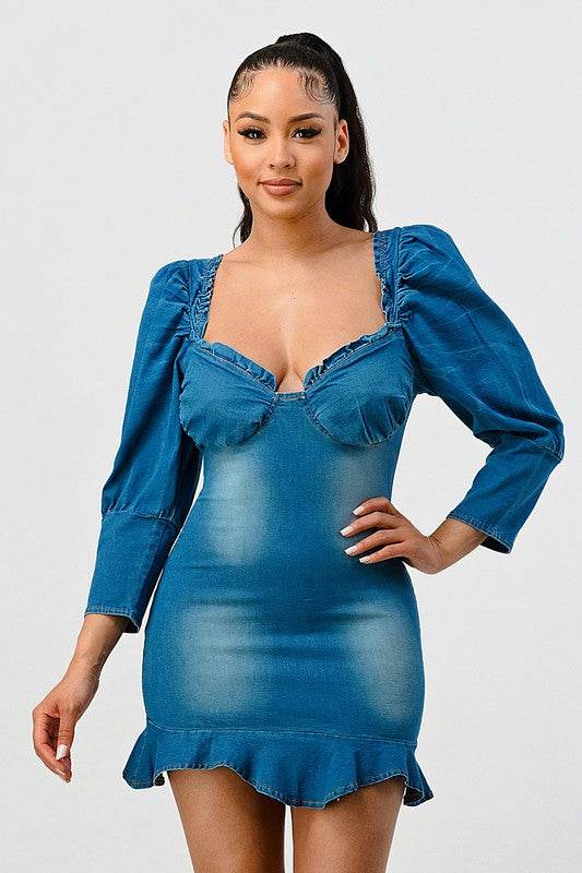 CASUAL DENIM RUFFLE MINI DRESS - Shop Style & More | Fresh Looks, Everyday Deals & Free Shipping