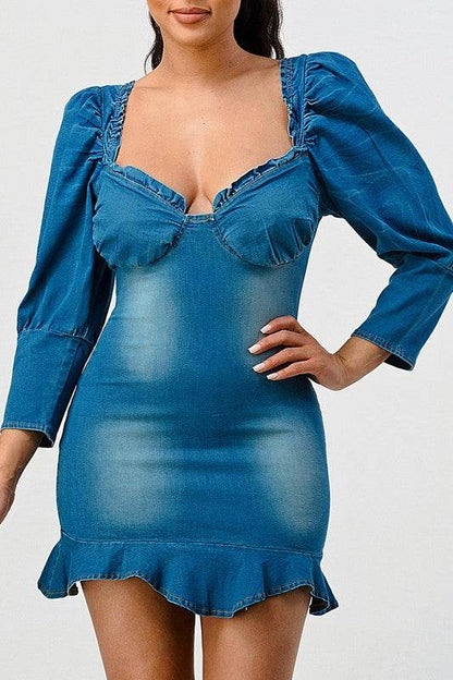 CASUAL DENIM RUFFLE MINI DRESS - Shop Style & More | Fresh Looks, Everyday Deals & Free Shipping