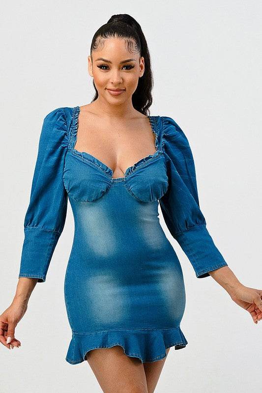 CASUAL DENIM RUFFLE MINI DRESS - Shop Style & More | Fresh Looks, Everyday Deals & Free Shipping