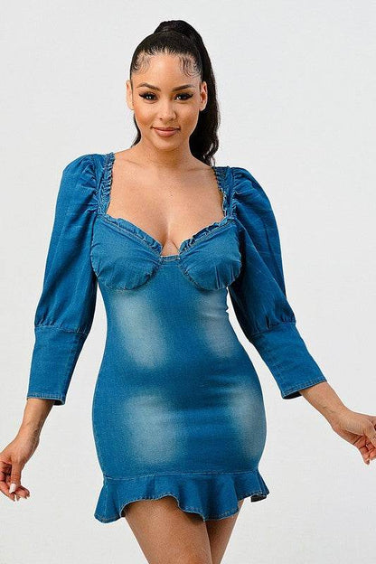CASUAL DENIM RUFFLE MINI DRESS - Shop Style & More | Fresh Looks, Everyday Deals & Free Shipping