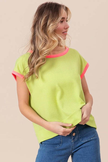 BiBi Cord Rib Knit Contrast Banded Top - Shop Style & More | Fresh Looks, Everyday Deals & Free Shipping