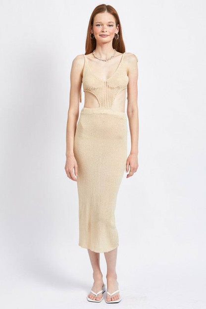 CUT OUT DETAUL MIDI DRESS WITH SHOULDER TIES - Shop Style & More | Fresh Looks, Everyday Deals & Free Shipping