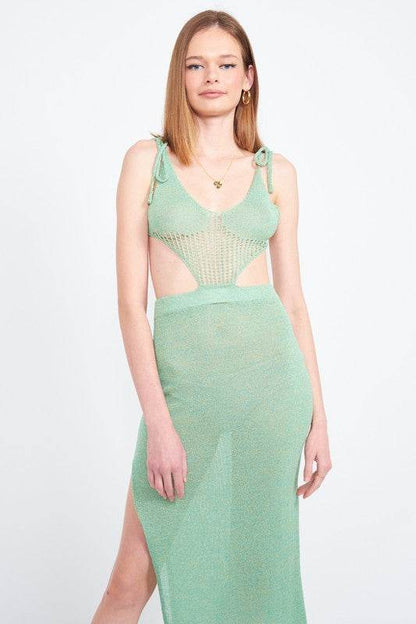 CUT OUT DETAUL MIDI DRESS WITH SHOULDER TIES - Shop Style & More | Fresh Looks, Everyday Deals & Free Shipping