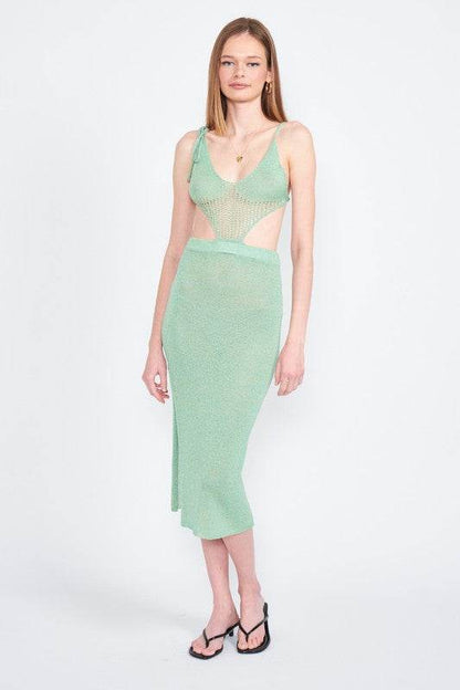 CUT OUT DETAUL MIDI DRESS WITH SHOULDER TIES - Shop Style & More | Fresh Looks, Everyday Deals & Free Shipping