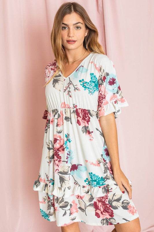 Floral V Neck Ruffle Dress - Shop Style & More | Fresh Looks, Everyday Deals & Free Shipping