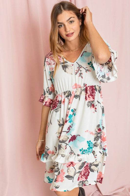 Floral V Neck Ruffle Dress - Shop Style & More | Fresh Looks, Everyday Deals & Free Shipping