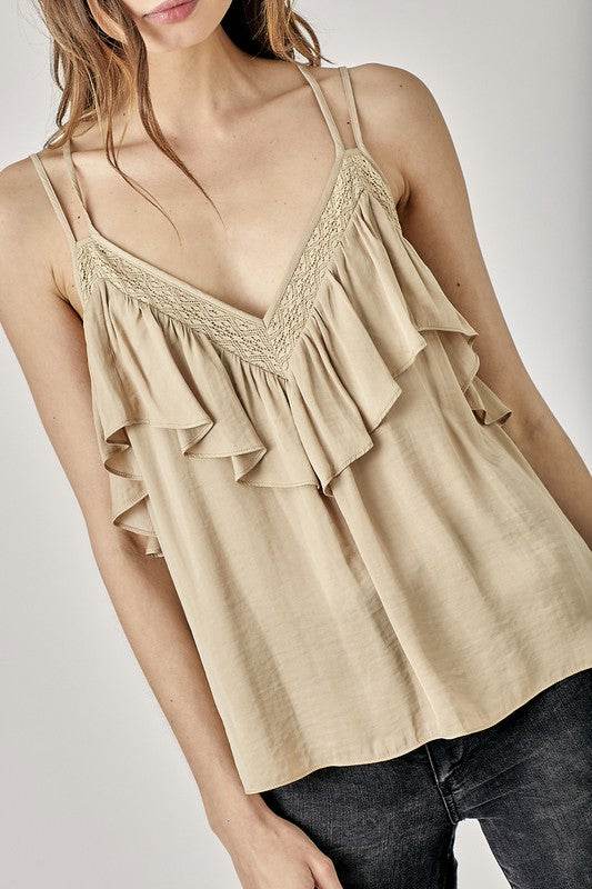 Trim Detail with Ruffle Cami Top - Shop Style & More | Fresh Looks, Everyday Deals & Free Shipping