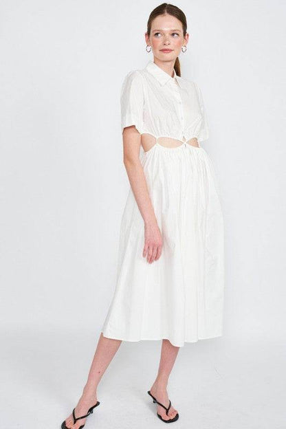 BUTTON UP COLLARED MIDI DRESS WITH CUT OUT - Shop Style & More | Fresh Looks, Everyday Deals & Free Shipping