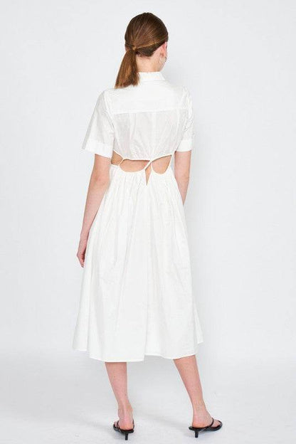 BUTTON UP COLLARED MIDI DRESS WITH CUT OUT - Shop Style & More | Fresh Looks, Everyday Deals & Free Shipping