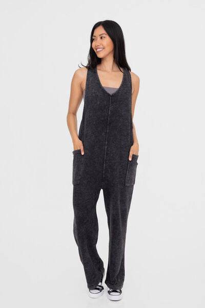 Mono B Mineral-Washed V Neck Overalls with Pockets - Shop Style & More | Fresh Looks, Everyday Deals & Free Shipping