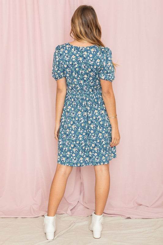 Gathered Sleeve Daisy Floral Midi Dress - Shop Style & More | Fresh Looks, Everyday Deals & Free Shipping