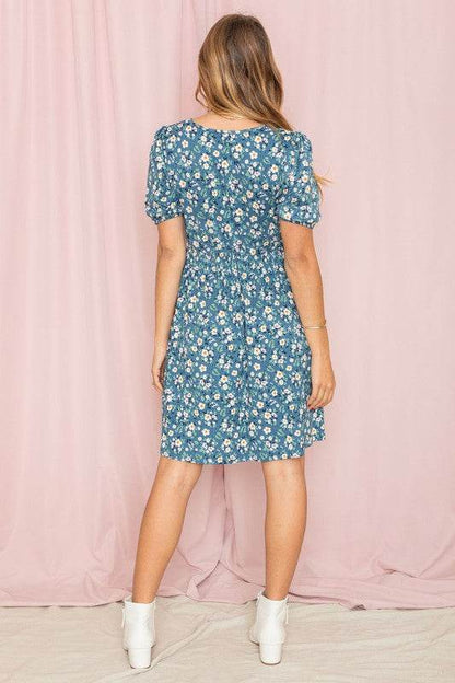 Gathered Sleeve Daisy Floral Midi Dress - Shop Style & More | Fresh Looks, Everyday Deals & Free Shipping