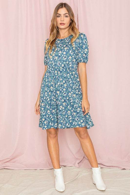 Gathered Sleeve Daisy Floral Midi Dress - Shop Style & More | Fresh Looks, Everyday Deals & Free Shipping