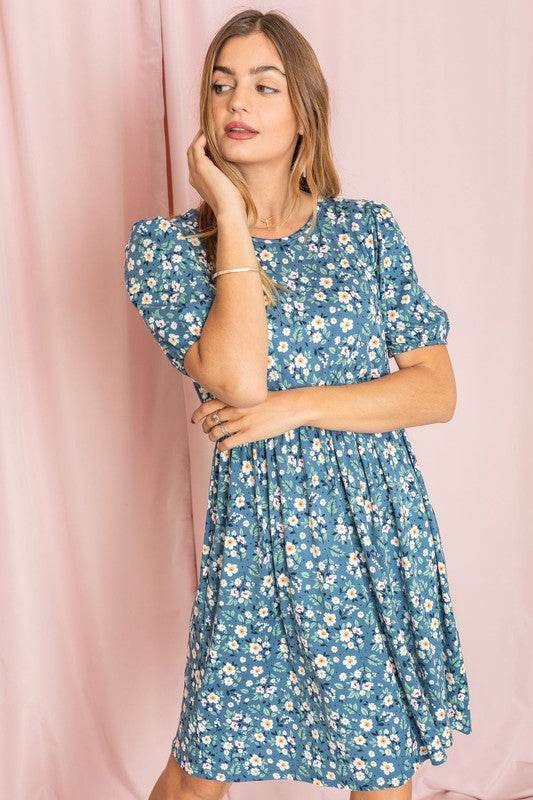 Gathered Sleeve Daisy Floral Midi Dress - Shop Style & More | Fresh Looks, Everyday Deals & Free Shipping