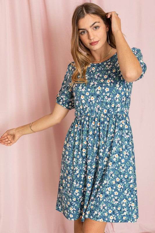 Gathered Sleeve Daisy Floral Midi Dress - Shop Style & More | Fresh Looks, Everyday Deals & Free Shipping