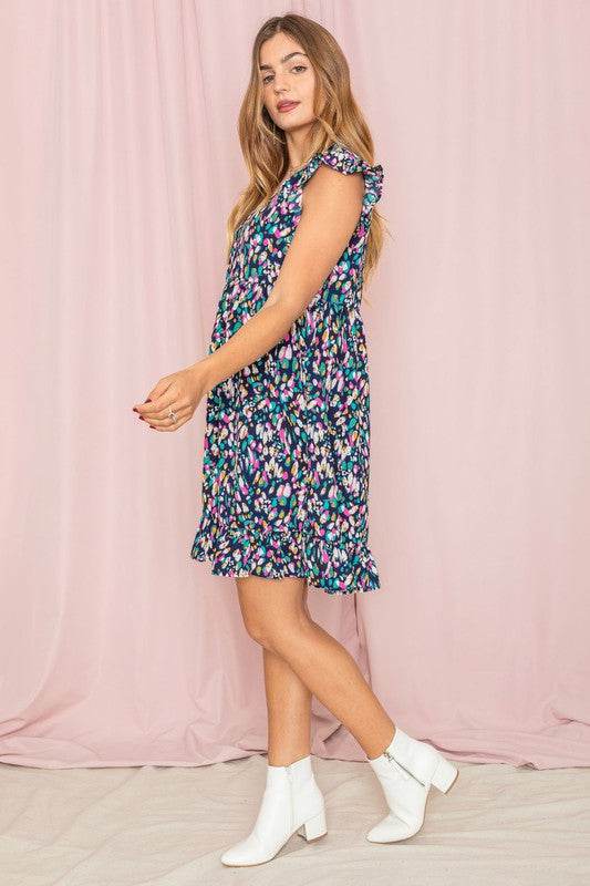 Colorful Abstract Flutter Sleeve Mini Dress - Shop Style & More | Fresh Looks, Everyday Deals & Free Shipping