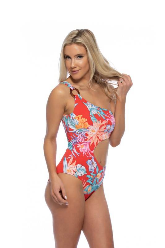 TROPICAL RING ACCENT ONE SHOULDER ONE PIECE SWIM - Shop Style & More | Fresh Looks, Everyday Deals & Free Shipping