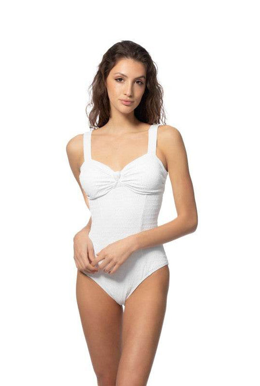 TEXTURED SOLID ONE PIECE SWIMSUIT WITH KNOT FRONT - Shop Style & More | Fresh Looks, Everyday Deals & Free Shipping