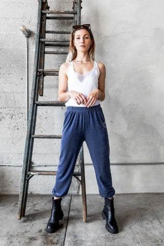 Blue Velour Joggers with Logo Embroidery - Shop Style & More | Fresh Looks, Everyday Deals & Free Shipping