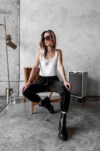 Black Velour Joggers with Logo Embroidery - Shop Style & More | Fresh Looks, Everyday Deals & Free Shipping