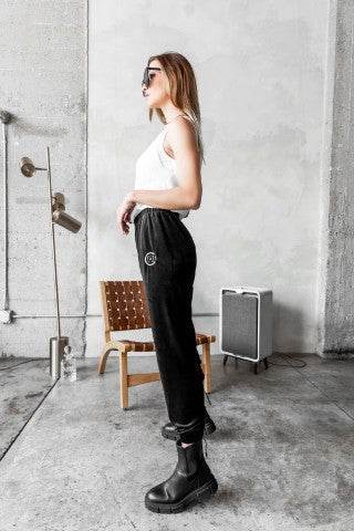 Black Velour Joggers with Logo Embroidery - Shop Style & More | Fresh Looks, Everyday Deals & Free Shipping