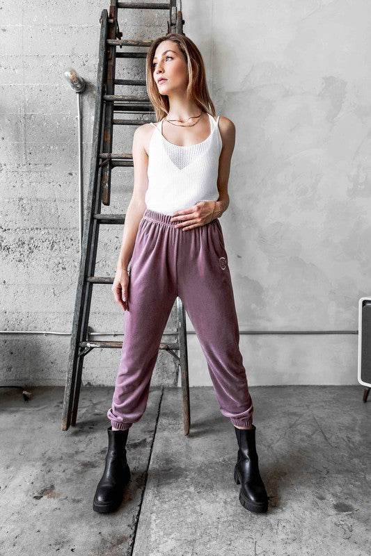 Pink Velour Joggers with Logo Embroidery - Shop Style & More | Fresh Looks, Everyday Deals & Free Shipping