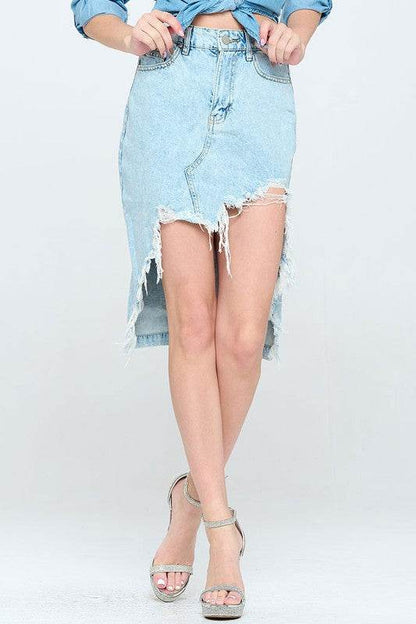 FRONT DESTROYED DENIM SKIRT - Shop Style & More | Fresh Looks, Everyday Deals & Free Shipping