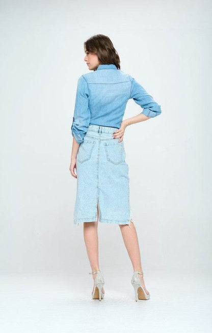 FRONT DESTROYED DENIM SKIRT - Shop Style & More | Fresh Looks, Everyday Deals & Free Shipping