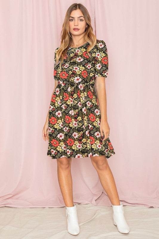 Gathered Sleeve Daisy Floral Midi Dress - Shop Style & More | Fresh Looks, Everyday Deals & Free Shipping