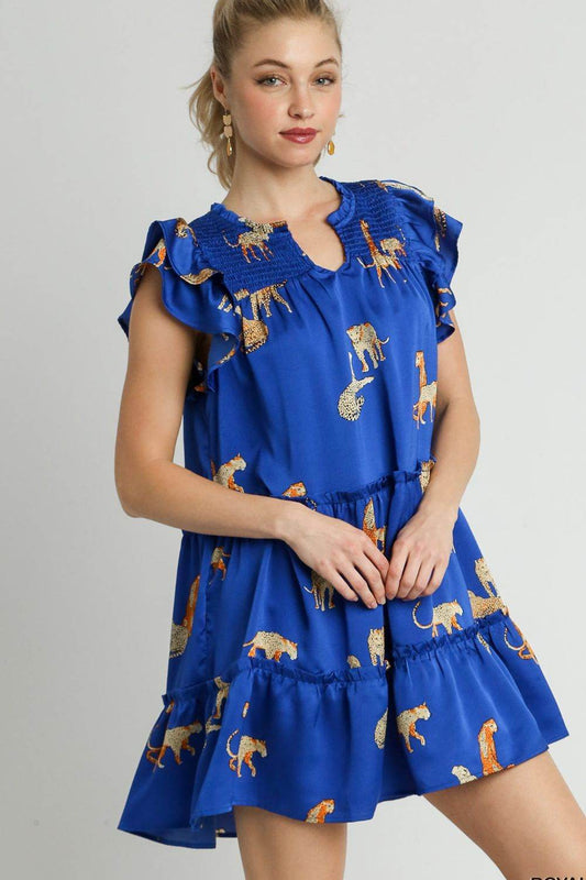 Umgee Full Size Cheetah Print Notched Ruffle Layered Cap Sleeve Mini Dress Plus Size - Shop Style & More | Fresh Looks, Everyday Deals & Free Shipping