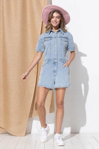 Washed Denim Overall Romper - Shop Style & More | Fresh Looks, Everyday Deals & Free Shipping