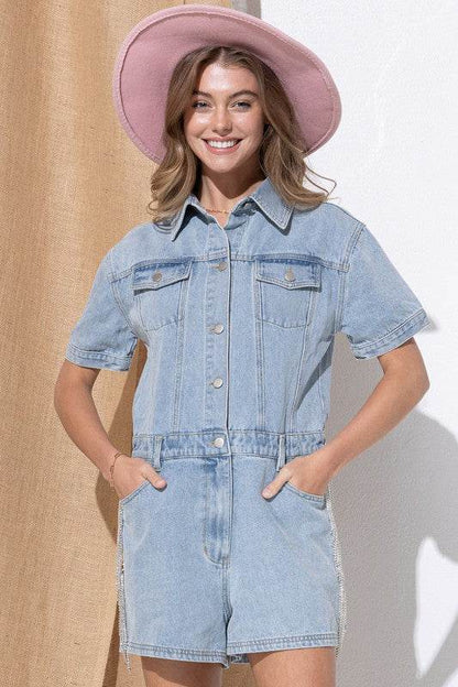Washed Denim Overall Romper - Shop Style & More | Fresh Looks, Everyday Deals & Free Shipping