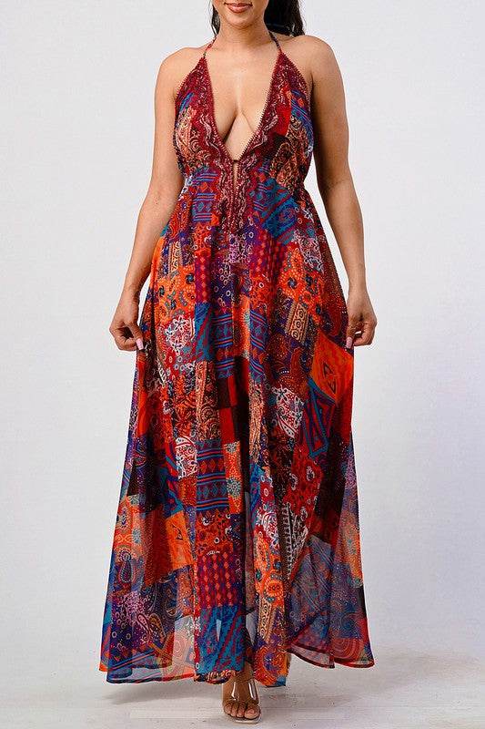 Bohemian print sequin lace trim maxi dress - Shop Style & More | Fresh Looks, Everyday Deals & Free Shipping