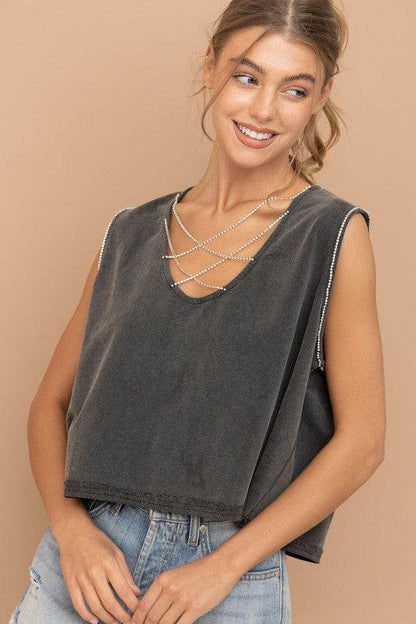Mineral Washed Rhinestone Tank - Shop Style & More | Fresh Looks, Everyday Deals & Free Shipping