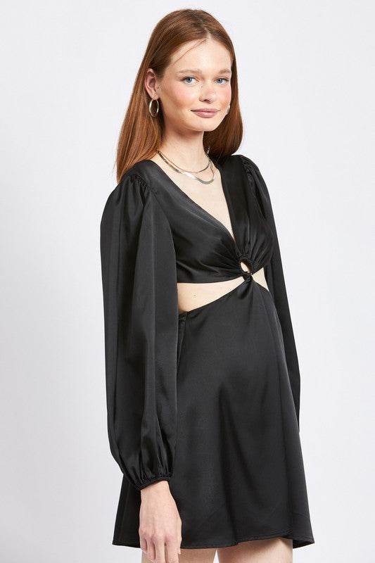 V NECK CUT OUT MINI DRESS WITH O RING DETAIL - Shop Style & More | Fresh Looks, Everyday Deals & Free Shipping