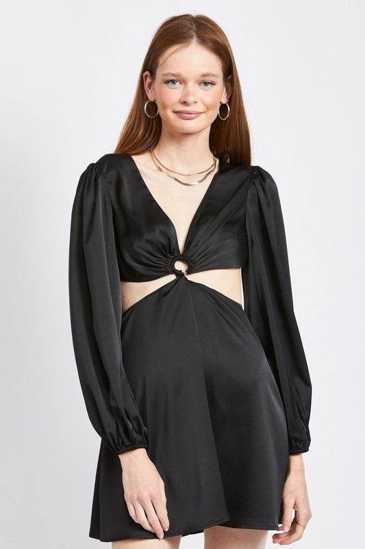V NECK CUT OUT MINI DRESS WITH O RING DETAIL - Shop Style & More | Fresh Looks, Everyday Deals & Free Shipping