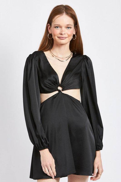 V NECK CUT OUT MINI DRESS WITH O RING DETAIL - Shop Style & More | Fresh Looks, Everyday Deals & Free Shipping